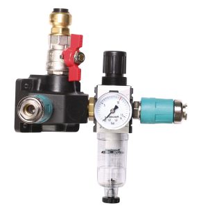 Endverteilerdose mit zwei Sicherheitskupplungen, Absperrhahn und Filterdruckregler 12 bar 15 mm